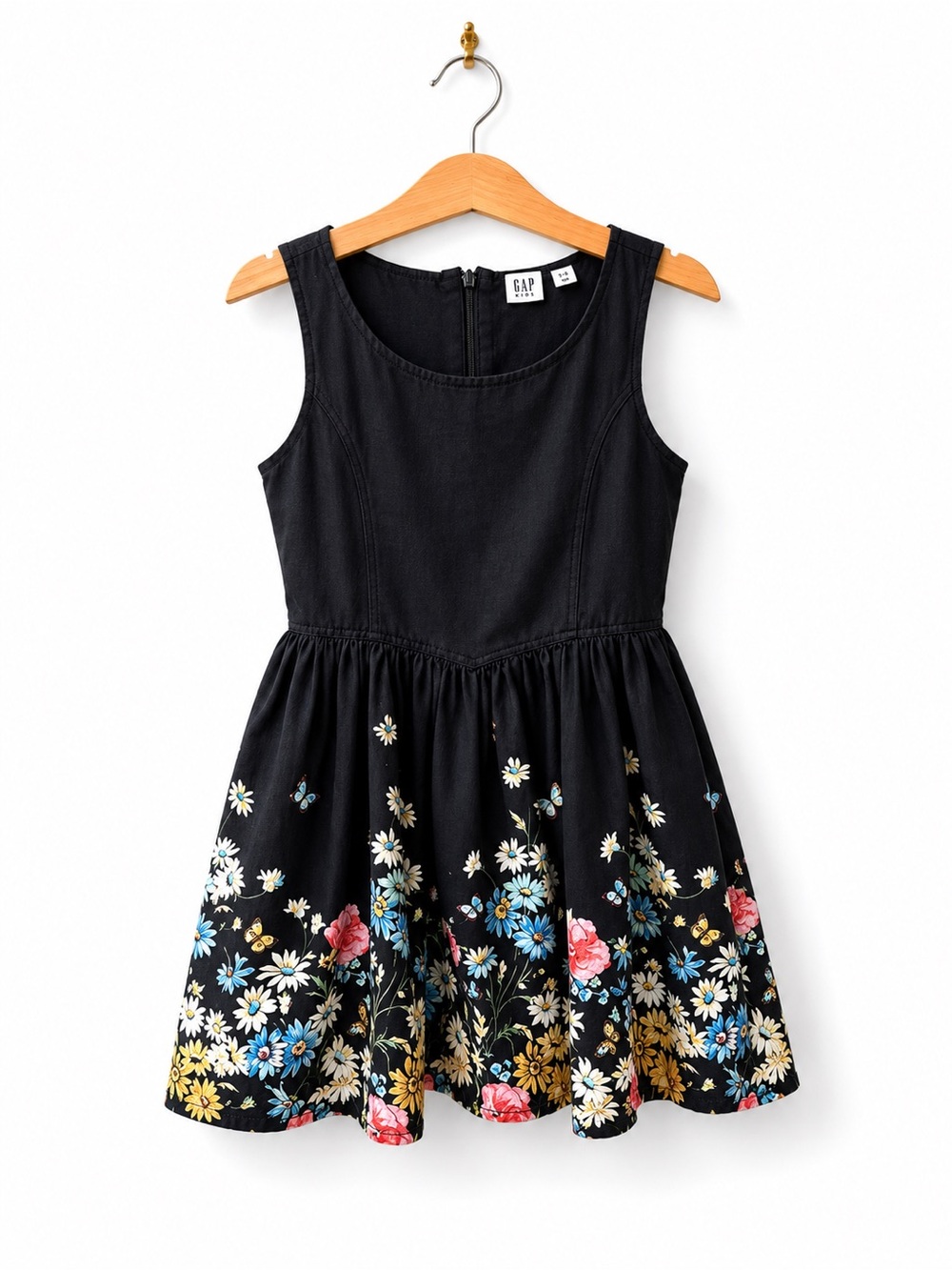 GAP Navy Blue Sleeveless Floral Hem Fit-and-Flare Dress Size Small Cotton